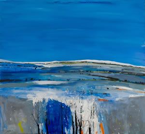Painting of frozen fields near Arisaig near Lochaber on the west coast of Scotland, by artist Hamish MacDonald