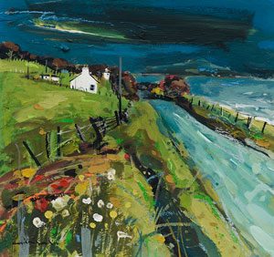Farm On Arran 1988 painting by Hamish MacDonald, Scottish colourist artist