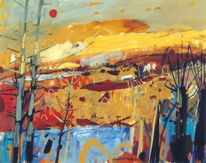 Painting of an autumn day in Perthshire, Scotland by Hamish MacDonald. Yellows, Browns and autumnal colours